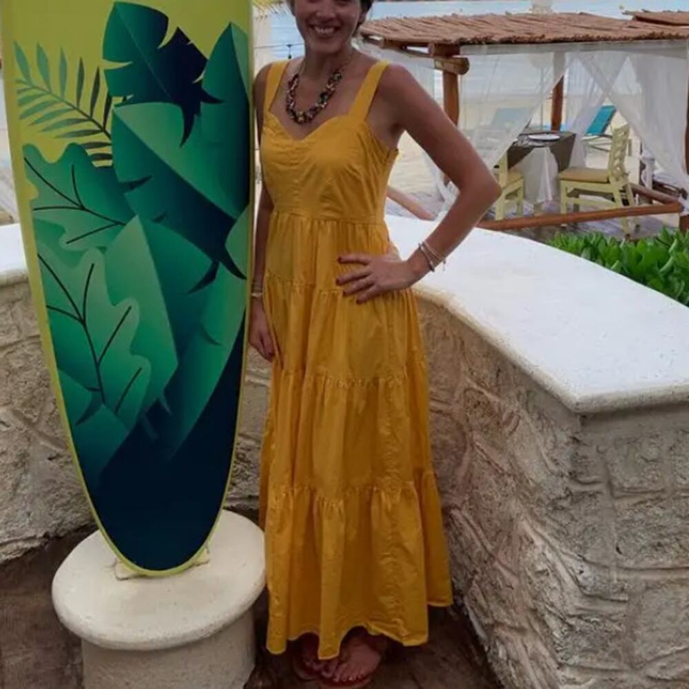 Color Me Courtney Mustard Tiered Ruffle Maxi Dress SIZE 2 Cottage Sundress $400 - Picture 8 of 14